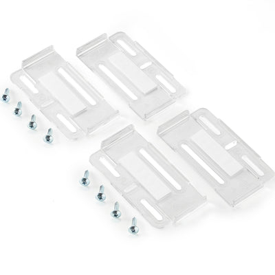 Vier transparente SimpleFix Clearline Clip-Module mit acht Schrauben
