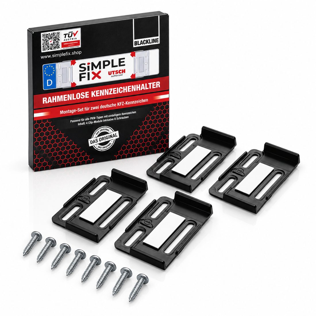 SimpleFix Deutschland Blackline – Set mit vier schwarzen Clips und acht Schrauben