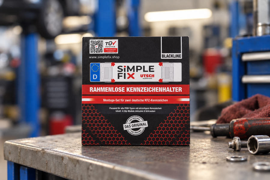 SimpleFix Deutschland Blackline Verpackung in einer Kfz-Werkstatt