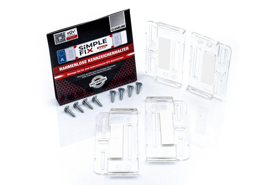 SimpleFix Clearline - Rahmenloser Kennzeichenhalter | TÜV für Kennzeichen in Österreich